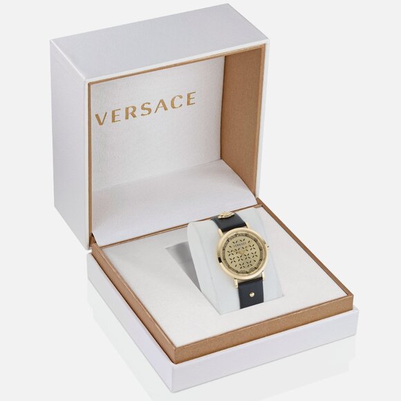 Versace Black Womens Analogue Watch Gold